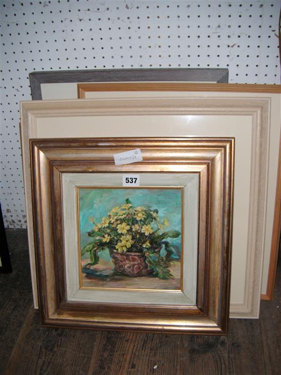 L. Valerie Christmas, four l/e etchings with aquatint, still life with flowers, similar oil on board by Lynette Hammant & another w/c